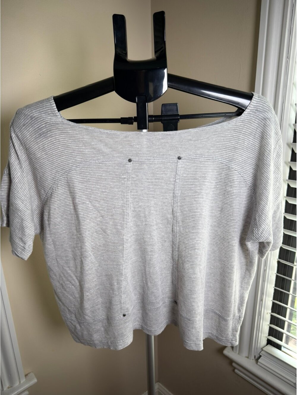 NWOT Eileen Fisher 100% Linen Striped Boxy Boat Neck Top Petite Small Gray